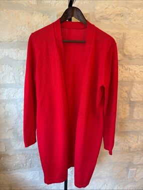 Long Open-Front Red Cardigan Sweater for Women (Large)
